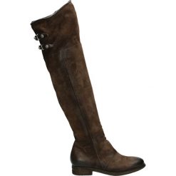 Kozaki - 228305 FON-TM. Brązowe buty zimowe damskie marki Kazar, ze skóry, przed kolano, na wysokim obcasie. Za 1099,00 zł.