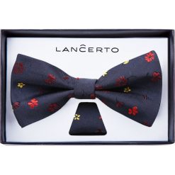 Mucha Granatowa w Kwiatki. Szare muszki męskie marki LANCERTO, w kwiaty, z dzianiny, eleganckie. Za 79,90 zł.