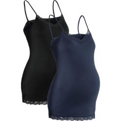 Topy ciążowe z koronką (2 szt.) bonprix czarny + ciemnoniebieski. Czarne bluzki damskie bonprix, w koronkowe wzory, z materiału. Za 75,98 zł.