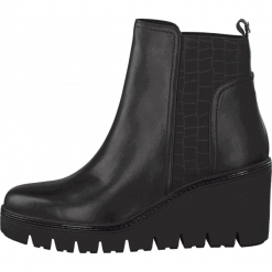 Tamaris botki damskie 25430 36 czarne. Czarne koturny damskie Tamaris, bez obcasa, na koturnie, bez zapięcia. W wyprzedaży za 269,00 zł.