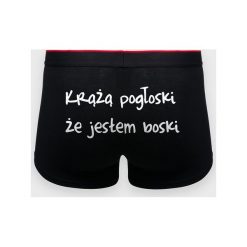 Bokserki męskie Krążą pogłoski, że jestem boski. Czerwone majtki chłopięce MegaKoszulki, bez wzorów, z elastanu. Za 49,90 zł.