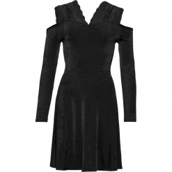 Sukienka z dżerseju, z koronką bonprix czarny. Czarne sukienki damskie bonprix, w koronkowe wzory, z koronki, eleganckie, bez kołnierzyka, bez rękawów. Za 99,99 zł.