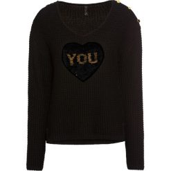 Sweter z cekinami bonprix czarno-złoty. Czarne swetry damskie marki bonprix, z aplikacjami, bez rękawów, bez kaptura. Za 44,99 zł.