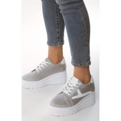 Szare Sneakersy Calefactory. Szare koturny damskie Born2be, bez obcasa, na koturnie, na sznurówki. Za 74,99 zł.