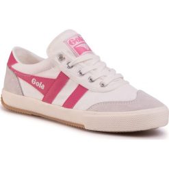 Tenisówki GOLA - Badminton CLA548 Off White/Fluro Pink. Brązowe półbuty damskie Gola, bez wzorów, z zamszu, bez zapięcia. Za 279,00 zł.