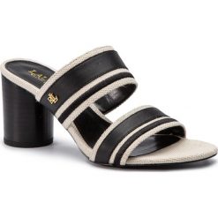 Klapki LAUREN RALPH LAUREN - Elmarie 802739363001 Natural/Black/Black. Czarne klapki damskie Lauren Ralph Lauren, z aplikacjami, ze skóry ekologicznej, bez obcasa, na obcasie. W wyprzedaży za 419,00 zł.