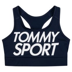 Biustonosz top Tommy Sport Sports Bra Logo Medium S105100070. Niebieskie topy damskie Tommy Sport, s, bez wzorów, z elastanu. W wyprzedaży za 119,00 zł.