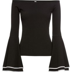 Shirt z odkrytymi ramionami bonprix czarno-biały. Czarne koszulki damskie marki bonprix, bez wzorów, biznesowe, bez kołnierzyka, bez rękawów. Za 74,99 zł.