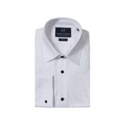 KOSZULA WHITE CUFFLINKS. Białe koszule męskie marki Guns&tuxedos, m, bez wzorów, eleganckie, z okrągłym kołnierzem, z krótkim rękawem. Za 139,99 zł.