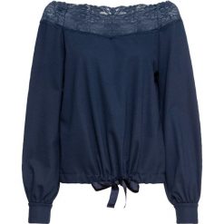 Shirt z koronką bonprix ciemnoniebieski. Niebieskie koszulki damskie bonprix, w koronkowe wzory, z koronki, z okrągłym kołnierzem, bez rękawów. Za 74,99 zł.
