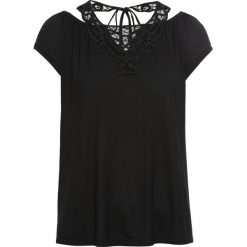 Shirt z koronką bonprix czarny. Czarne koszulki damskie bonprix, w koronkowe wzory, z koronki, bez kołnierzyka. Za 74,99 zł.