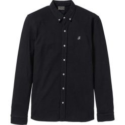 Shirt koszulowy z bawełny pique Slim Fit bonprix czarny. Czarne koszulki męskie bonprix, xl, bez wzorów, z bawełny, z koszulowym kołnierzykiem, bez rękawów. Za 54,99 zł.