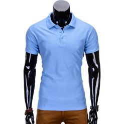 KOSZULKA MĘSKA POLO BEZ NADRUKU S715 - BŁĘKITNA. Niebieskie koszulki polo Ombre Clothing, m, z nadrukiem, z materiału. Za 39,00 zł.