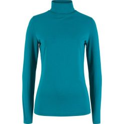 Shirt ze stretchem i golfem, długi rękaw bonprix morski turkusowy. Niebieskie koszulki damskie bonprix, bez wzorów, z golfem. Za 44,99 zł.
