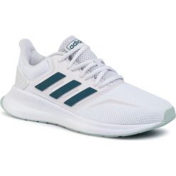 Buty adidas - Runfalcon EG8627 Ftwwht/Tecmin/Dshgry. Białe buty sportowe damskie Adidas, bez wzorów, z tworzywa sztucznego, sportowe, do biegania. W wyprzedaży za 139,00 zł.
