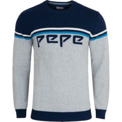 Sweter Pepe Jeans. Niebieskie swetry męskie xl, bez wzorów, z jeansu, klasyczne, z klasycznym kołnierzykiem, bez kaptura. Za 299,00 zł.