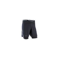 Spodenki do biegania w terenie męskie 2 w 1 Comfort. Czarne spodenki sportowe męskie EVADICT, xl, bez wzorów, z elastanu, do biegania. Za 99,99 zł.