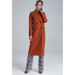 Miodowy Elegancki Długi Płaszcz Dwurzędowy. Pomarańczowe kurtki damskie NIFE, s, bez wzorów, z poliesteru, eleganckie, długie, bez kaptura. Za 308,90 zł.