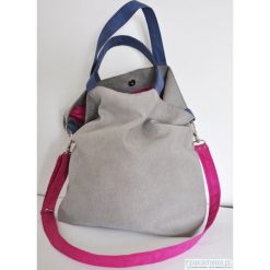 Torba hobo XXL - szarość, fuksja, kobalt. Szare torebki klasyczne damskie marki Pakamera, bez wzorów, z syntetyku, na ramię, bez dodatków. Za 129,00 zł.