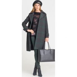 PŁASZCZ ARMANI EXCHANGE W KRATĘ. Czarne kurtki damskie Armani Exchange, s, z aplikacjami. Za 734,50 zł.