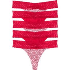 Stringi (5 par) bonprix biało-czerwony z nadrukiem. Czerwone stringi damskie marki bonprix, z nadrukiem, z koronki. Za 49,95 zł.