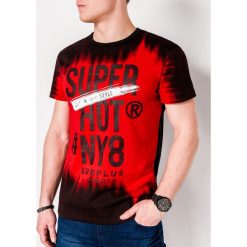 T-shirt męski z nadrukiem S1066 - czerwony. Czerwone t-shirty męskie Ombre Clothing, s, z nadrukiem, z bawełny, bez kołnierzyka. Za 13,99 zł.