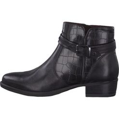 Tamaris Damskie botki 1-1-25364-23-081 Black / Croco (rozmiar 37). Czarne botki damskie Tamaris, z materiału, na wysokim obcasie, na obcasie, bez zapięcia. Za 417,00 zł.