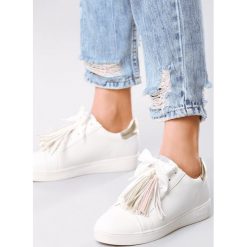 Biało-Złote Buty Sportowe Cute Pompon. Żółte buty sportowe damskie Multu, bez wzorów, sportowe. Za 49,99 zł.