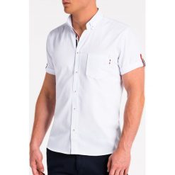 Koszula męska z krótkim rękawem K489 - biała. Białe koszule męskie Ombre Clothing, s, bez wzorów, z bawełny, z kontrastowym kołnierzykiem, z krótkim rękawem. Za 39,00 zł.