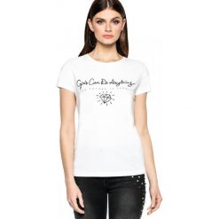 T-shirt z napisem L'AF FEMALE. Białe t-shirty damskie L’AF, l, z nadrukiem, z jeansu, klasyczne, z klasycznym kołnierzykiem. Za 169,00 zł.