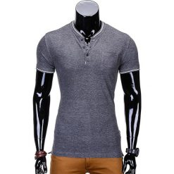 T-SHIRT MĘSKI BEZ NADRUKU S667 - GRAFITOWY. Szare t-shirty męskie z nadrukiem Ombre Clothing, m, z bawełny, ze stójką. Za 24,99 zł.