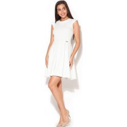 Ecru Rozkloszowana Sukienka z Zakładkami. Szare sukienki damskie Molly.pl, s, bez wzorów, eleganckie, bez kołnierzyka, bez rękawów, rozkloszowane. Za 135,90 zł.