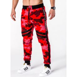 SPODNIE MĘSKIE DRESOWE P665 - CZERWONE. Czerwone spodnie dresowe męskie marki Ombre Clothing, s, z bawełny. Za 39,00 zł.