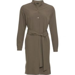 Sukienka szmizjerka, długi rękaw bonprix brązowy. Pomarańczowe sukienki damskie bonprix, bez wzorów, ze stójką, z długim rękawem, długie, mini, szmizjerki. Za 159,99 zł.