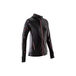 Bluza do biegania RUN WARM HOOD damska. Czarne bluzy z kieszeniami damskie marki KALENJI, z elastanu. Za 99,99 zł.