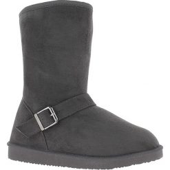Kozaki zimowe "Deer" w kolorze antracytowym. Szare kozaki damskie Island Boot, na zimę, ze skóry, bez obcasa, na platformie, na klamry. W wyprzedaży za 129,95 zł.