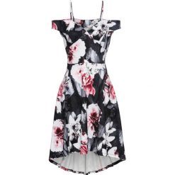 Sukienka w kwiaty bonprix czarno-szaro-jasnoróżowy. Szare sukienki damskie bonprix, w kwiaty, bez kołnierzyka, bez rękawów. Za 149,99 zł.