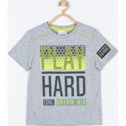 Koszulka. Szare t-shirty chłopięce BIG DREAM, z aplikacjami, z elastanu, z krótkim rękawem. Za 45,90 zł.