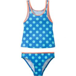 Tankini dziewczęce (2 części) bonprix lodowy niebieski w groszki. Niebieskie stroje kąpielowe dziewczęce bonprix, z aplikacjami. Za 27,99 zł.