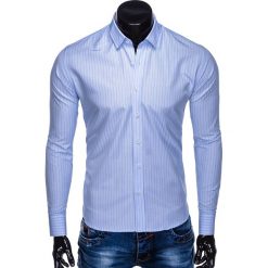 KOSZULA MĘSKA ELEGANCKA Z DŁUGIM RĘKAWEM K443 - BŁĘKITNA. Niebieskie koszule męskie marki Ombre Clothing, s, z bawełny, eleganckie, z długim rękawem. Za 39,00 zł.