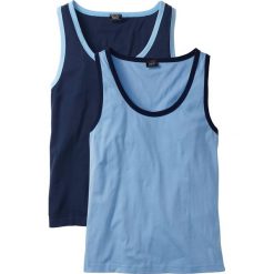Koszulka bez rękawów (2 szt.) bonprix ciemnoniebieski + jasnoniebieski. Niebieskie koszulki męskie bonprix, xl, bez wzorów, z okrągłym kołnierzem, bez rękawów. Za 59,98 zł.