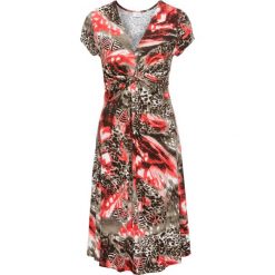 Sukienka shirtowa bonprix brązowy wzorzysty. Pomarańczowe sukienki damskie bonprix, z nadrukiem, bez kołnierzyka, bez rękawów. Za 89,99 zł.