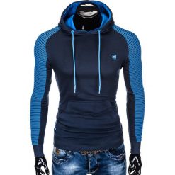 BLUZA MĘSKA Z KAPTUREM B821 - GRANATOWA/NIEBIESKA. Niebieskie bluzy męskie rozpinane marki Ombre Clothing, m, z bawełny, z kapturem. Za 65,00 zł.
