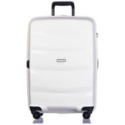Walizka "Acapulco" w kolorze białym - 65 l. Białe walizki Puccini, bez wzorów, z materiału. W wyprzedaży za 239,95 zł.