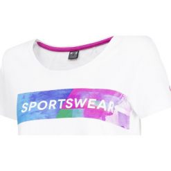T-shirt damski TSD400 - biały. Białe t-shirty damskie 4f, bez wzorów, z wiskozy, bez kołnierzyka. W wyprzedaży za 19,99 zł.
