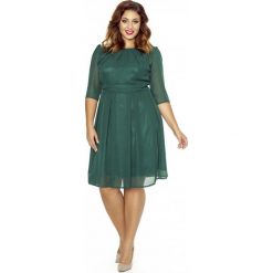 Sukienki balowe: Zielona Wizytowa Sukienka z Zakładkami przy Dekolcie PLUS SIZE