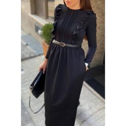 Sukienka ZOLY. Czarne sukienki damskie IVET, xl, bez wzorów, eleganckie, bez kołnierzyka, z długim rękawem, długie, maxi. W wyprzedaży za 89,00 zł.