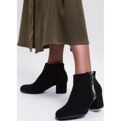 Czarne Botki Eltham. Czarne botki damskie Renee, z jeansu, z okrągłym noskiem, na średnim obcasie, na obcasie, na zamek. Za 129,99 zł.