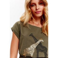 T-shirty damskie: T-SHIRT KRÓTKI RĘKAW DAMSKI, Z BŁYSZCZĄCYM NADRUKIEM