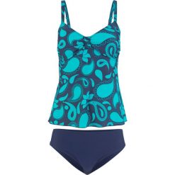 Tankini (2 części) bonprix niebiesko-turkusowy. Niebieskie stroje kąpielowe damskie bonprix, z nadrukiem. Za 89,99 zł.